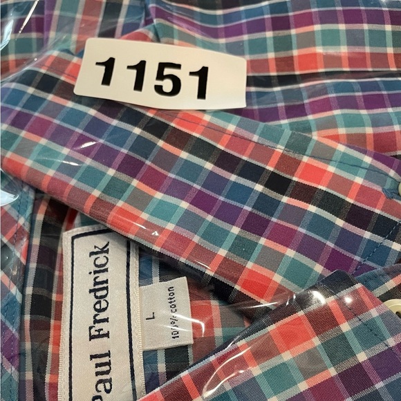 Paul Fredrick Shirt Size L Multicolor Long Sleeve Cotton ButtonDown Classic Fit - Picture 5 of 5